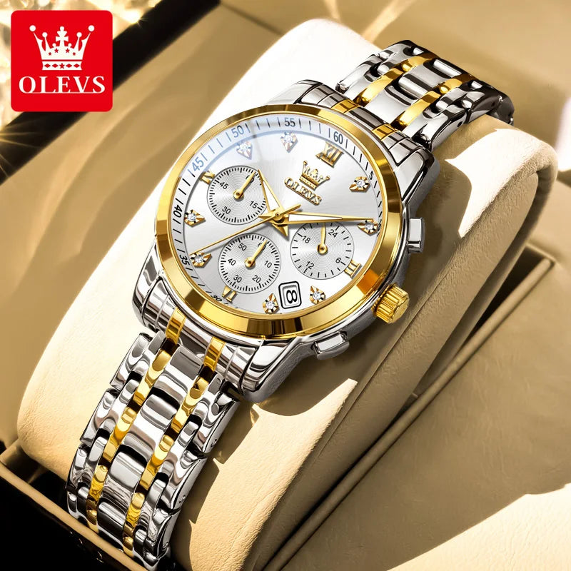 OLEVS 2858 Diamond Bracelet Watch – Chronograph, Luminous & Waterproof