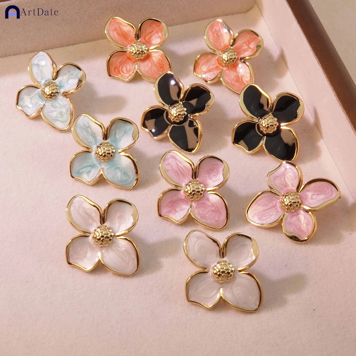 Korean Flower Earrings – Crystal Zircon Gold Color, Sweet Party Jewelry