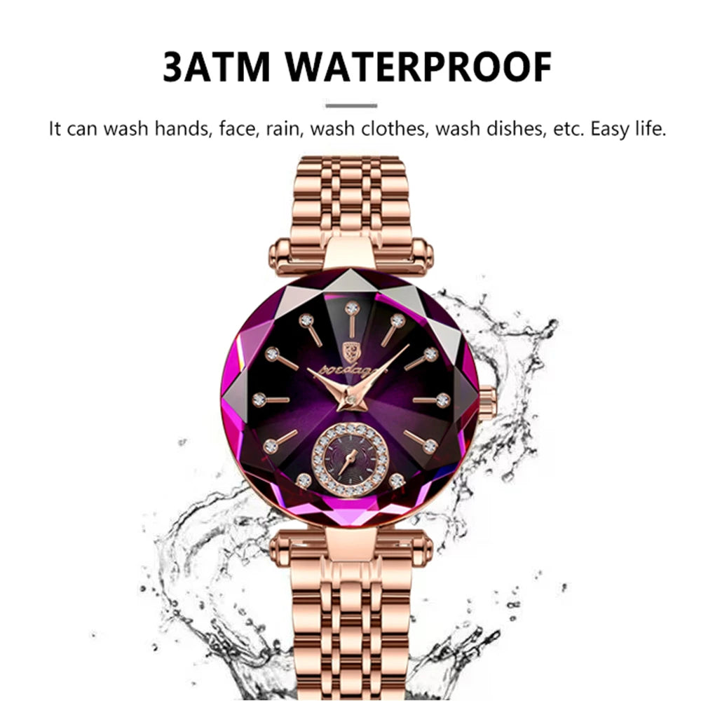 POEDAGAR Women's Luxury Diamond Watch – Elegant Quartz Timepiece