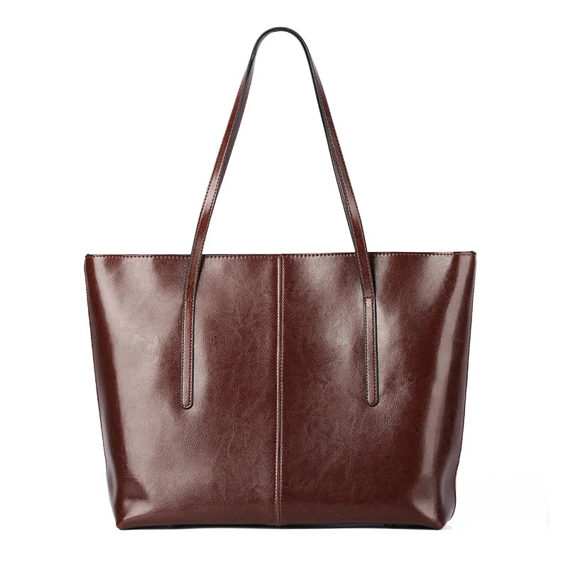 BURMINSA Vintage Genuine Leather Tote Bag – Elegant Office Work Shoulder Handbag for Women