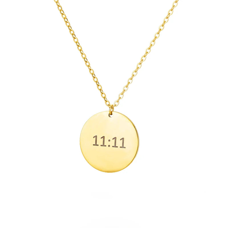 11:11 Angel Number Rectangle Pendant Necklace – Gold Stainless Steel Lucky Choker