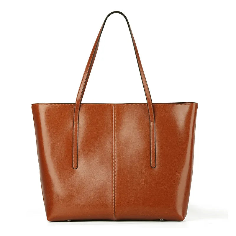 BURMINSA Vintage Genuine Leather Tote Bag – Elegant Office Work Shoulder Handbag for Women