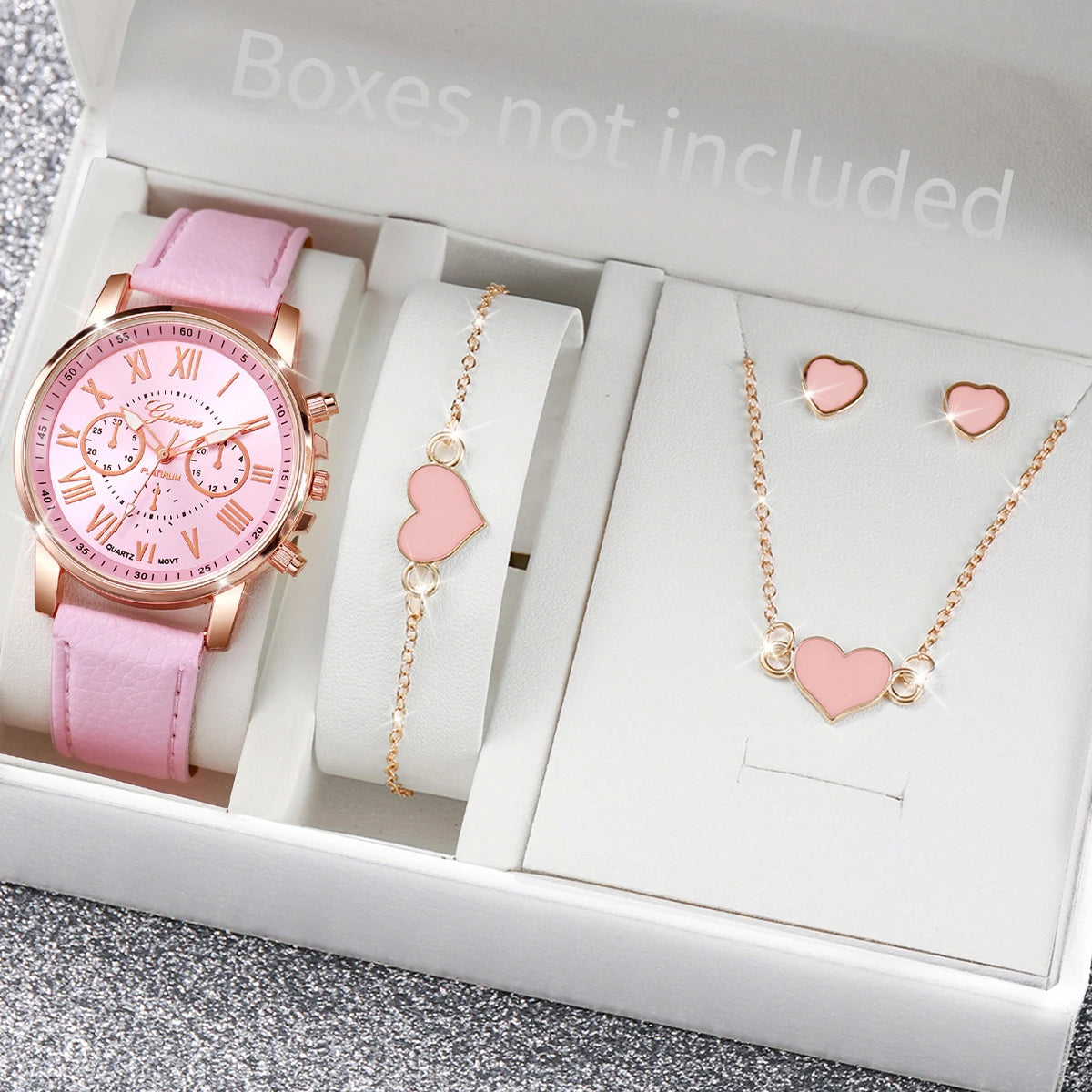 Fashion Women's Watch & Rhinestone Jewelry Set – 6-Piece Gift Set