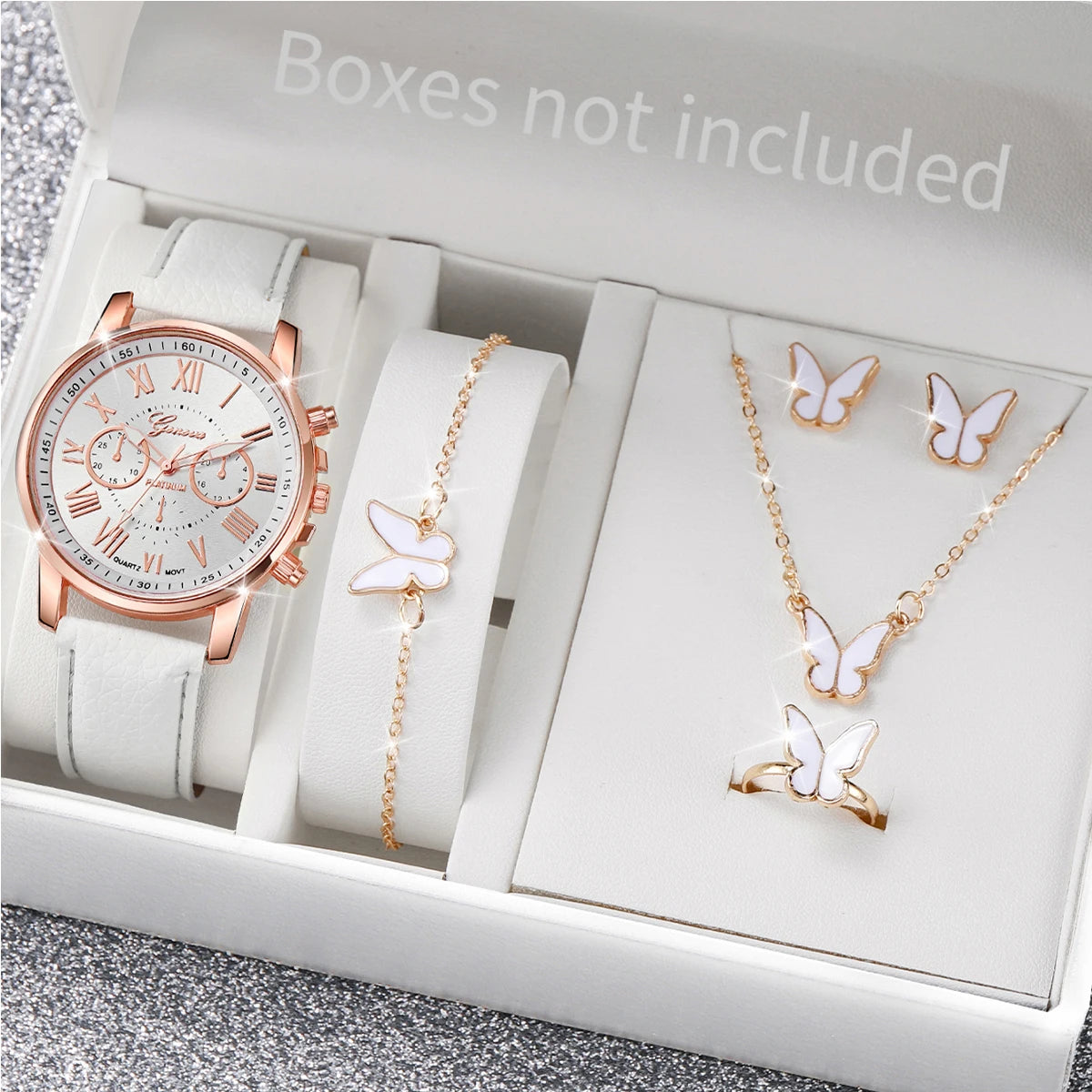 Fashion Women's Watch & Rhinestone Jewelry Set – 6-Piece Gift Set