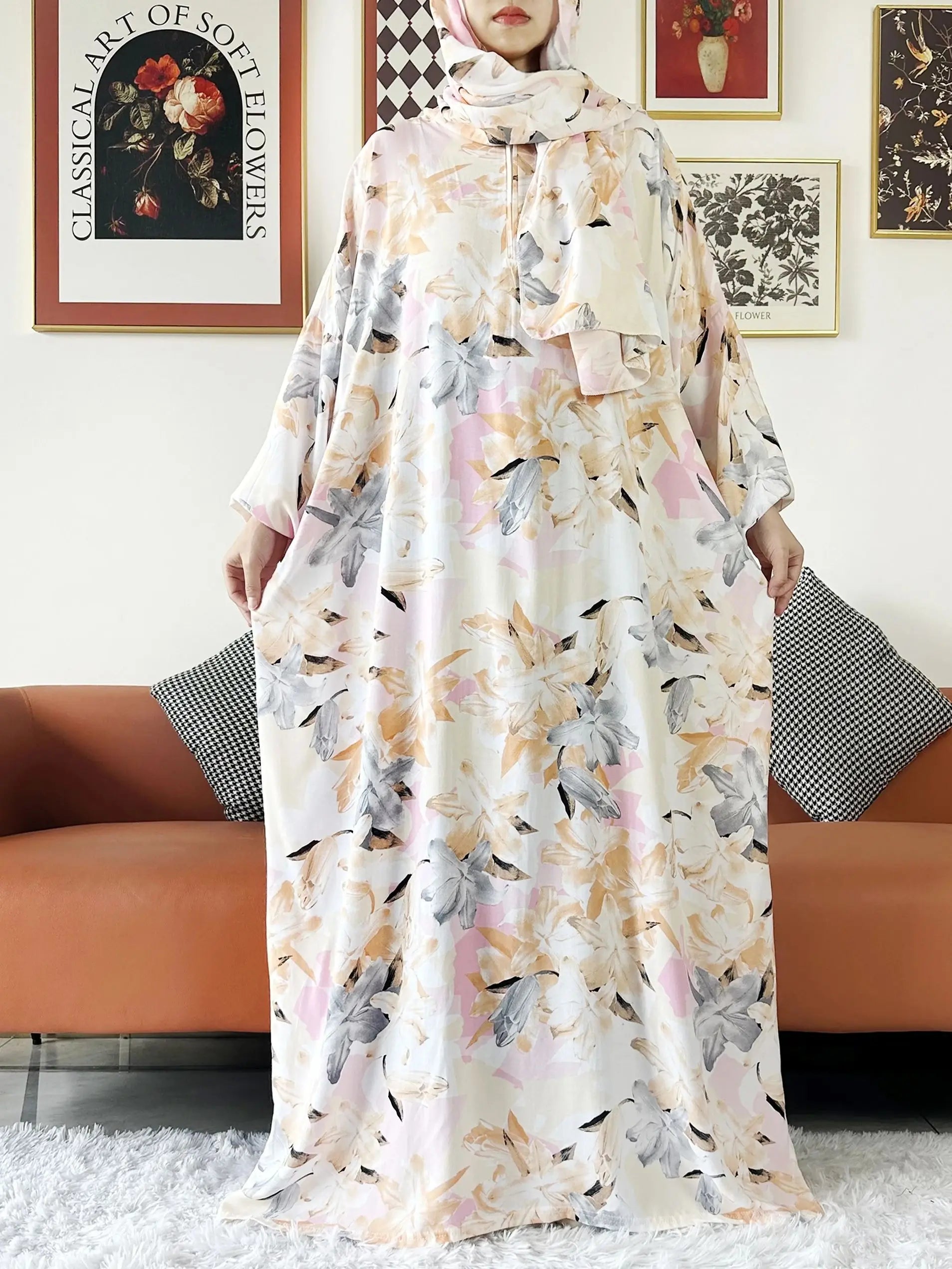 Floral Cotton Abaya – Ramadan Prayer Dress for Women Dubai Style
