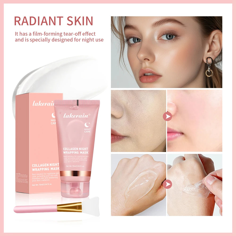 Collagen Wrapping Face Mask & Brush Set – Korean Peel-Off Night Mask for Glowing Skin