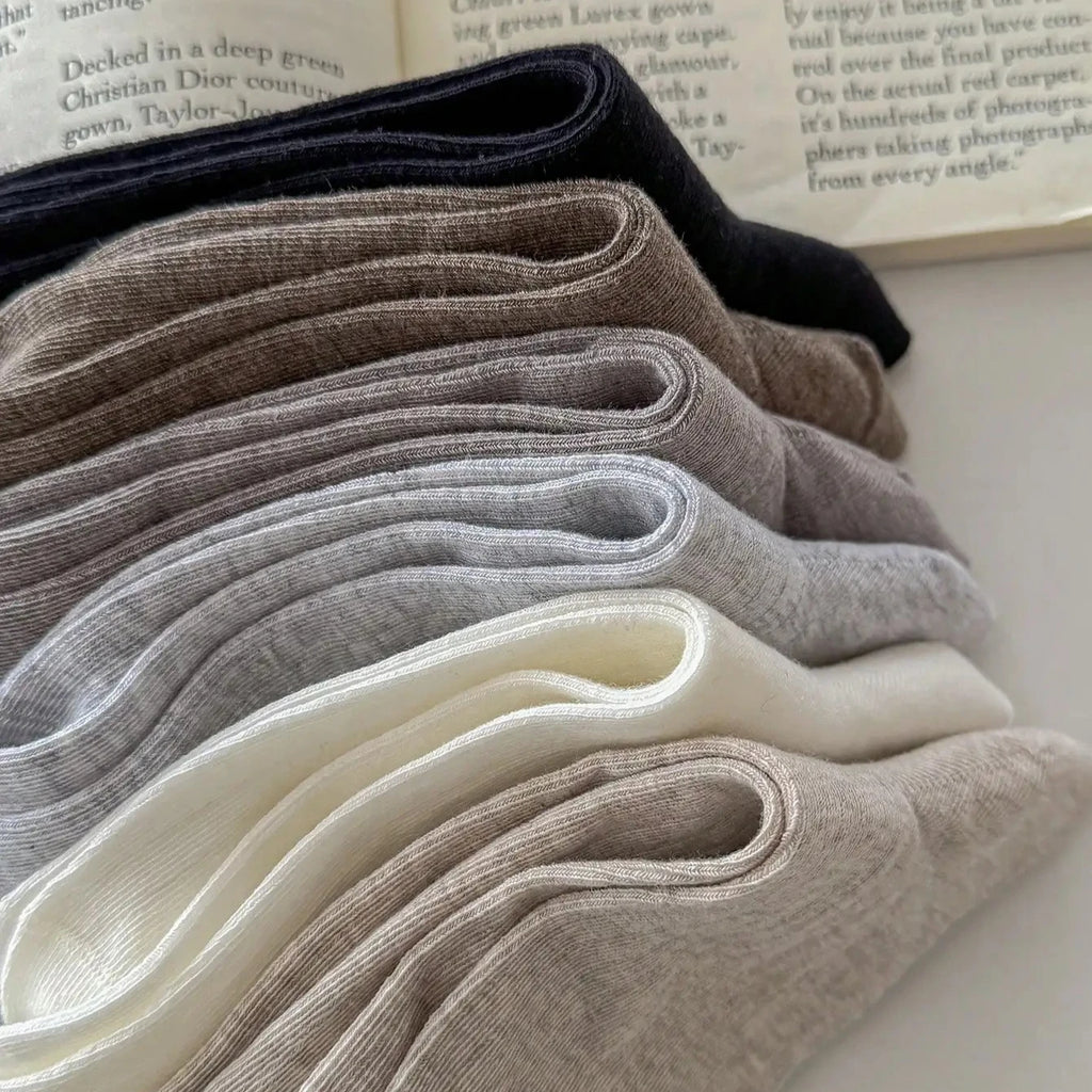 Women's Korean Style Long Crew Socks – Solid Colour Cotton Casual Socks (6 Pairs)