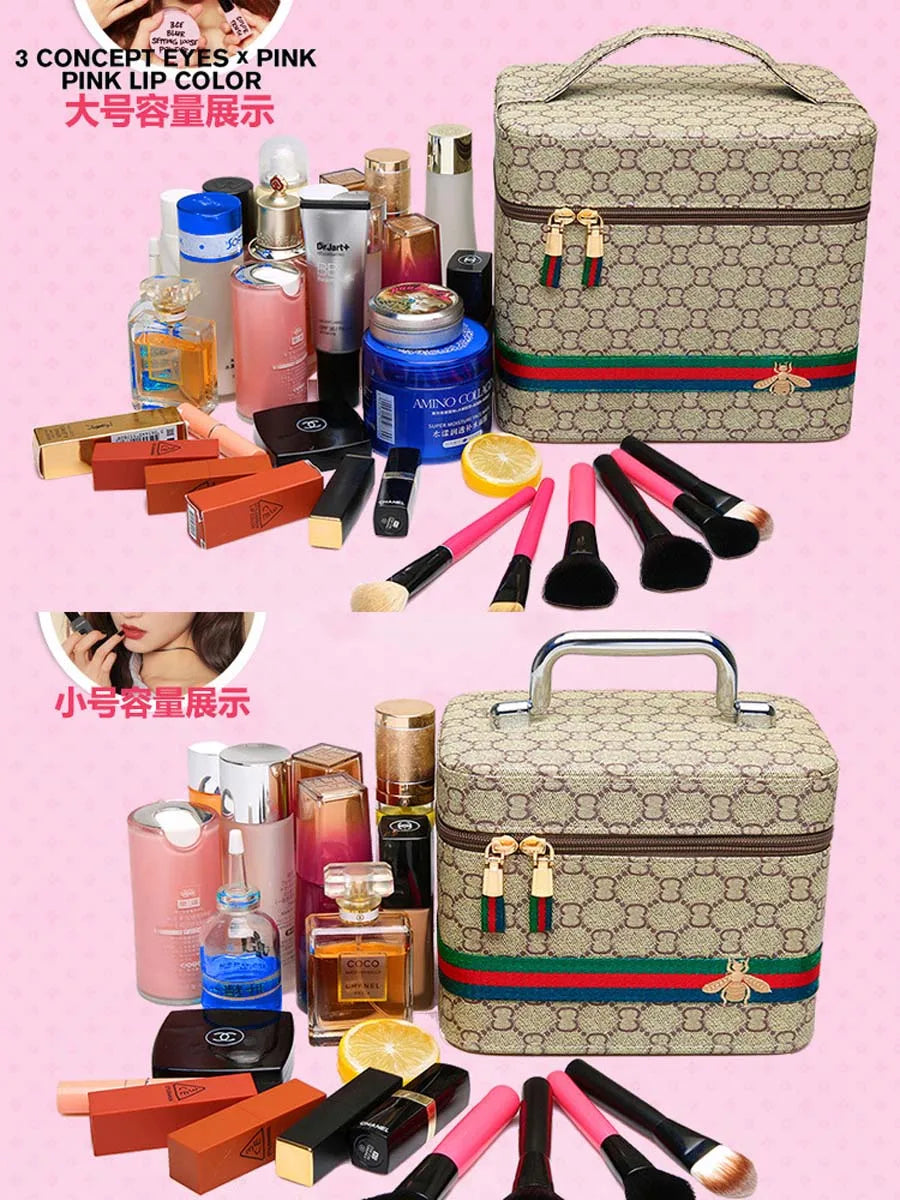 Large PU Leather Makeup Bag with Mirror – Travel Cosmetic Organiser & Storage Box