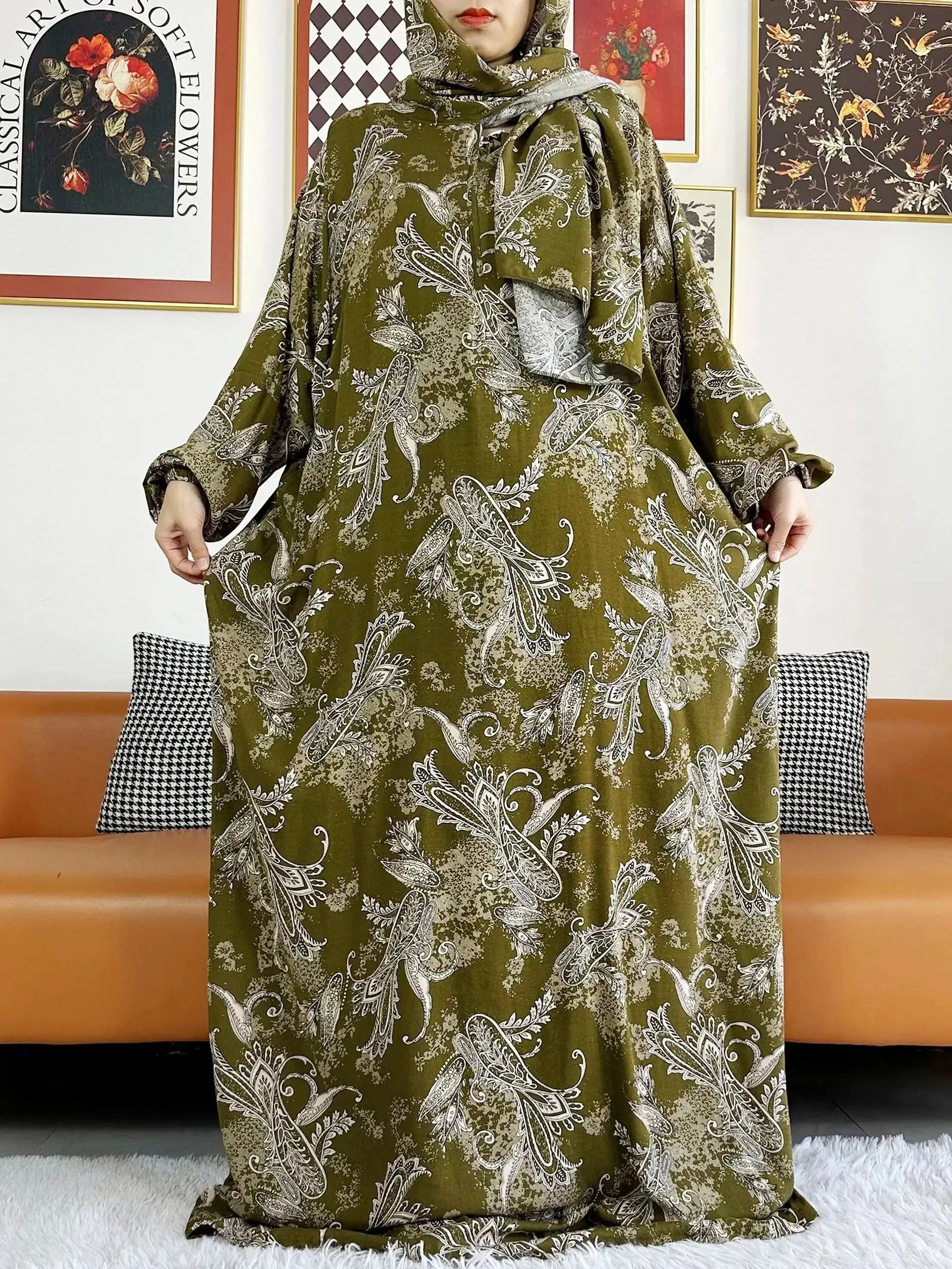 Floral Cotton Abaya – Ramadan Prayer Dress for Women Dubai Style