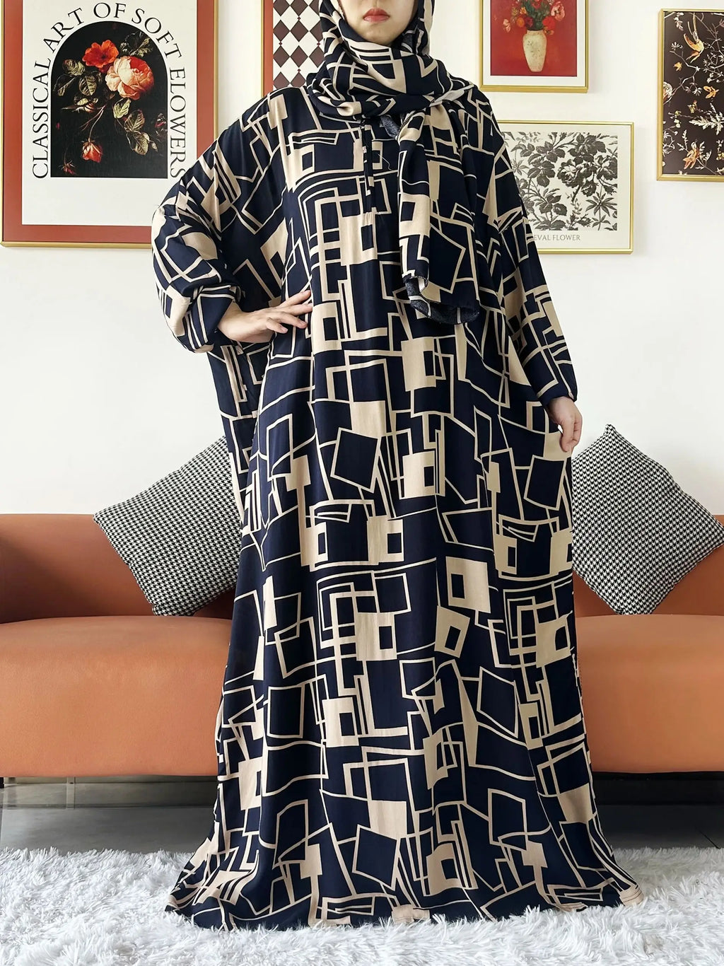 Floral Cotton Abaya – Ramadan Prayer Dress for Women Dubai Style