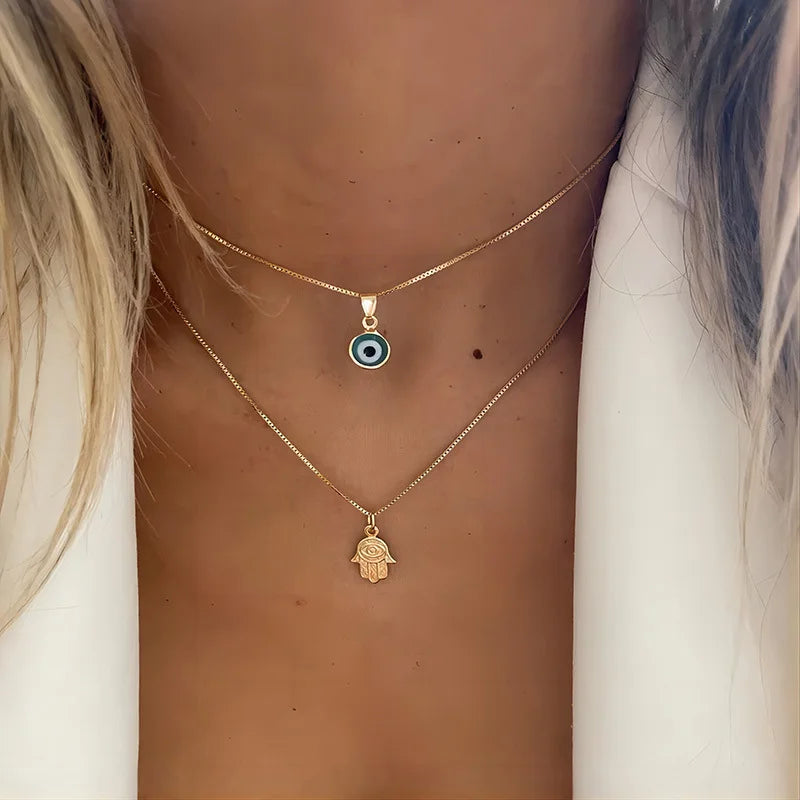 Lucky Evil Eye Double Layer Zircon Necklace – Turkish Eye Pendant for Women