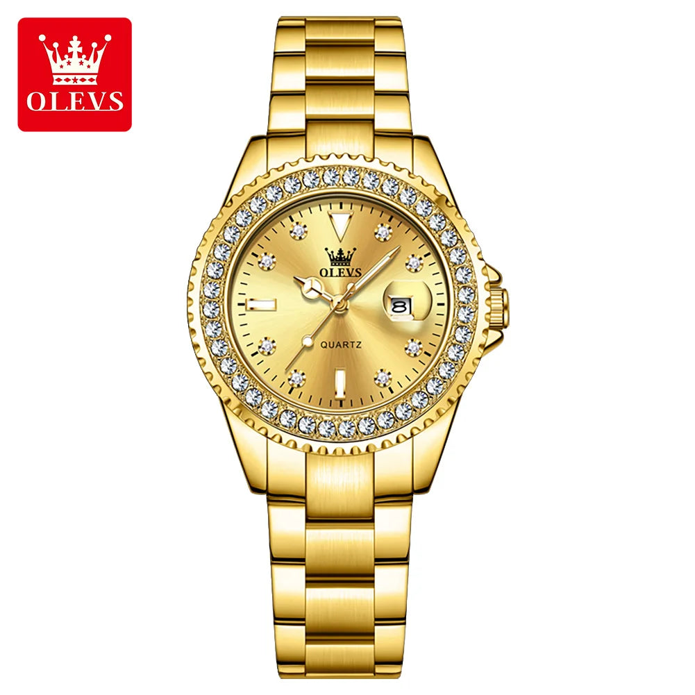 OLEVS 9945 Diamond Women's Wristwatch – Luxury Stainless Steel, Waterproof
