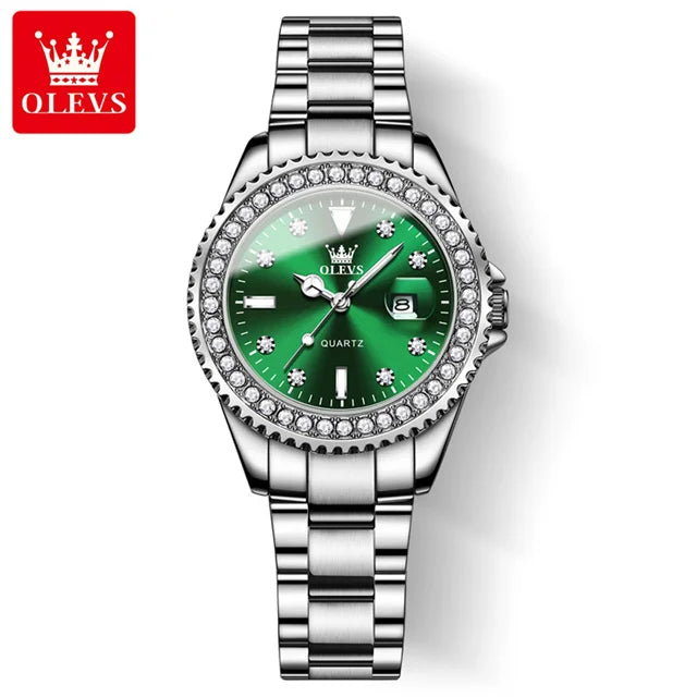 OLEVS 9945 Diamond Women's Wristwatch – Luxury Stainless Steel, Waterproof