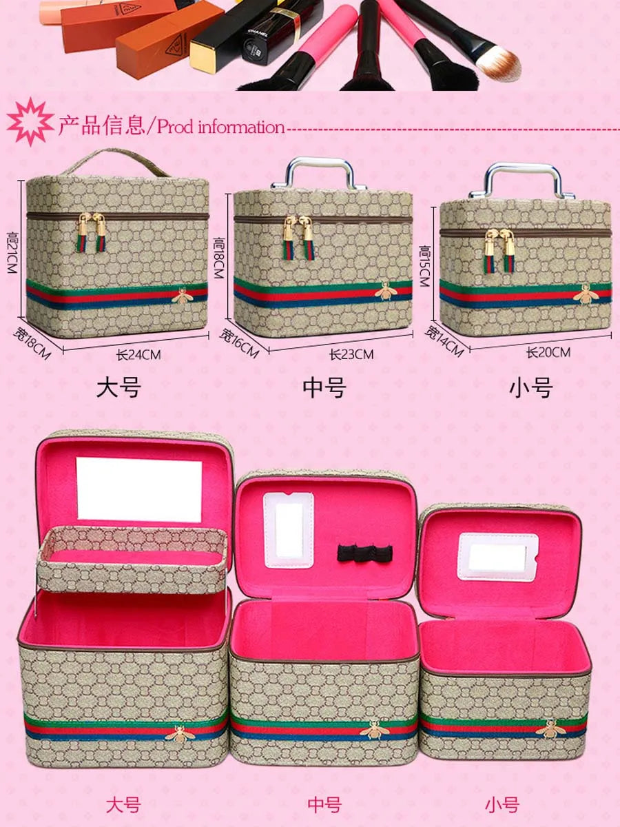 Large PU Leather Makeup Bag with Mirror – Travel Cosmetic Organiser & Storage Box