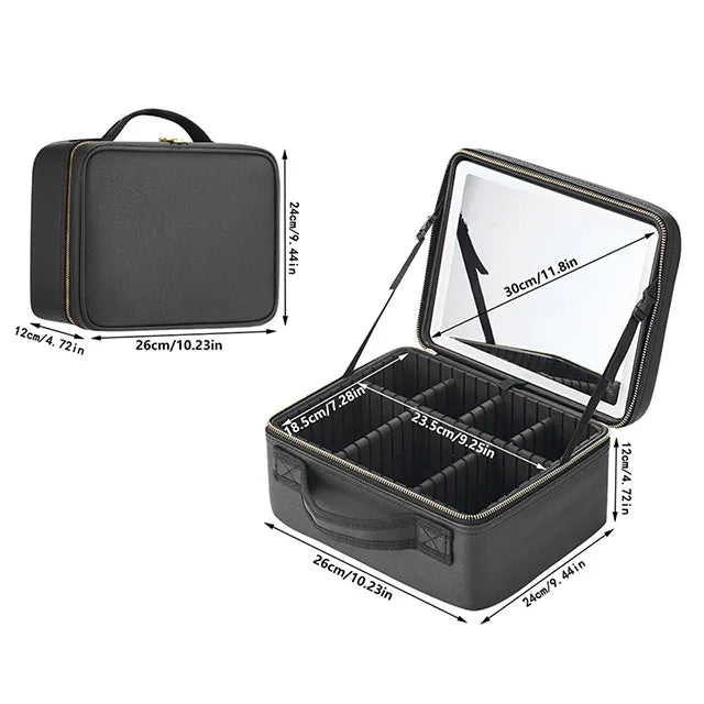 Smart LED Cosmetic Case with Mirror – Large Travel Makeup Bag for Women
