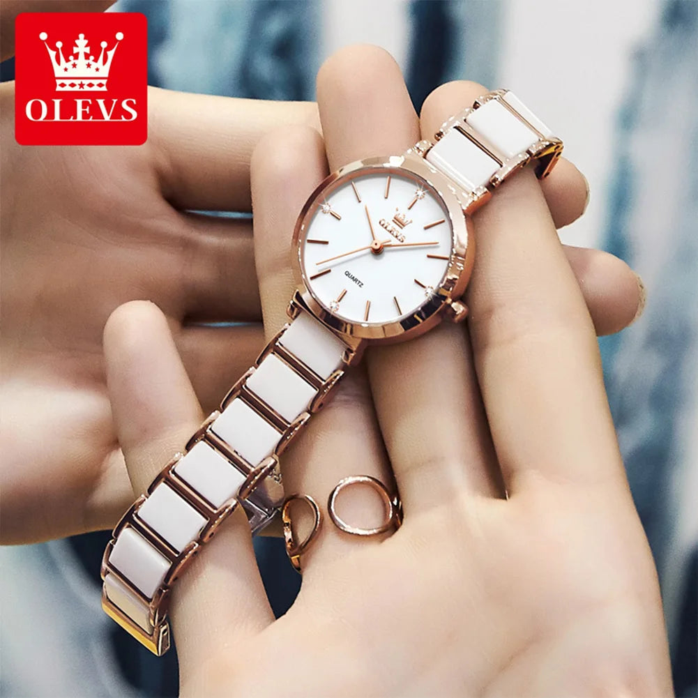 OLEVS Luxury Ceramic Strap Women's Watch – Waterproof with Date Display