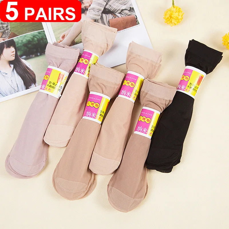 Women's Sheer Lace Invisible Socks – Ultra-Thin No-Show Ankle Socks (5 Pairs)