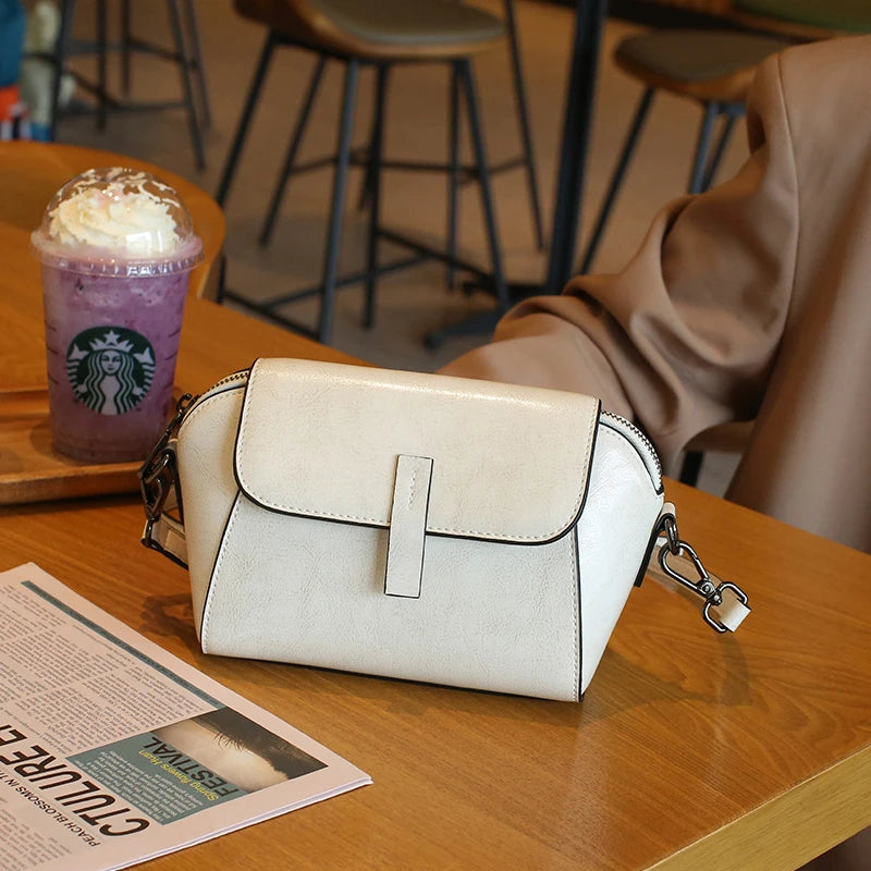 Oil Wax Cowhide Crossbody Shell Bag – Fashionable Versatile Shoulder Handbag for Women