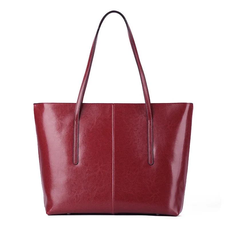 BURMINSA Vintage Genuine Leather Tote Bag – Elegant Office Work Shoulder Handbag for Women
