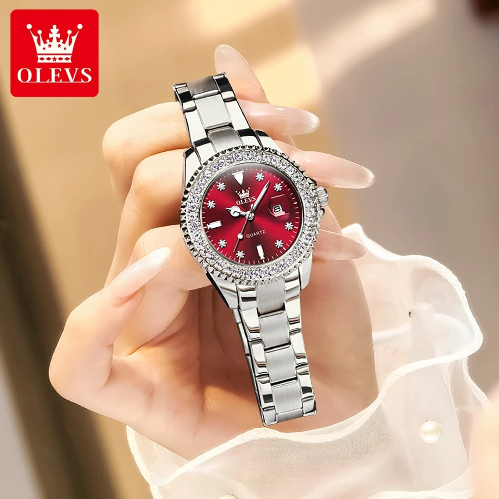 OLEVS 9945 Diamond Women's Wristwatch – Luxury Stainless Steel, Waterproof