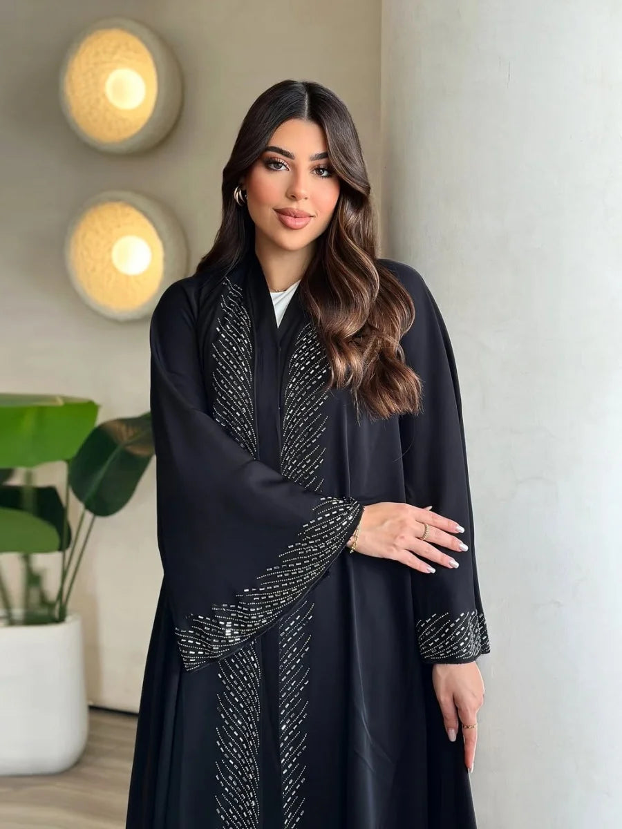 Luxury Rhinestone Dubai Abaya – Beaded Kimono Cardigan Long Dress