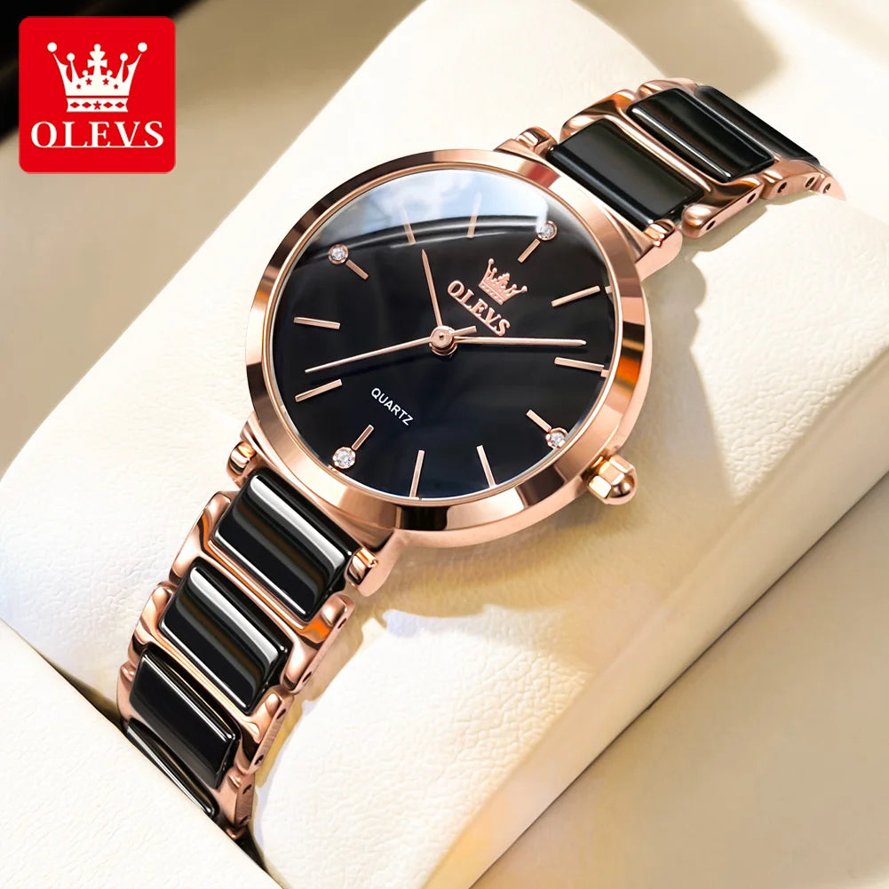 OLEVS Luxury Ceramic Strap Women's Watch – Waterproof with Date Display