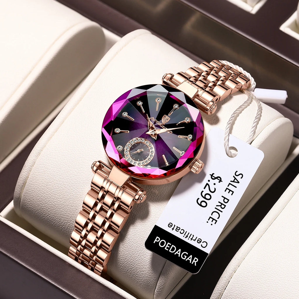 POEDAGAR Women's Luxury Diamond Watch – Elegant Quartz Timepiece