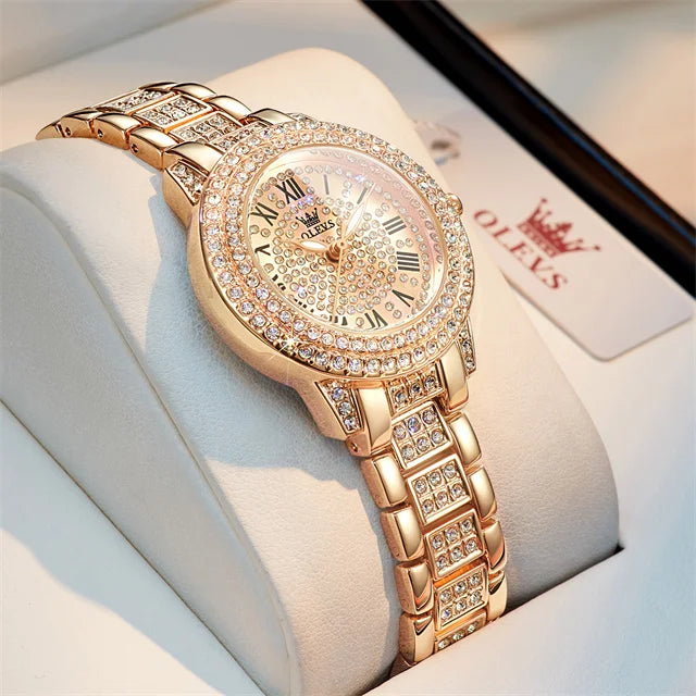OLEVS Diamond Luxury Women's Dress Watch – Elegant Stainless Steel, Waterproof