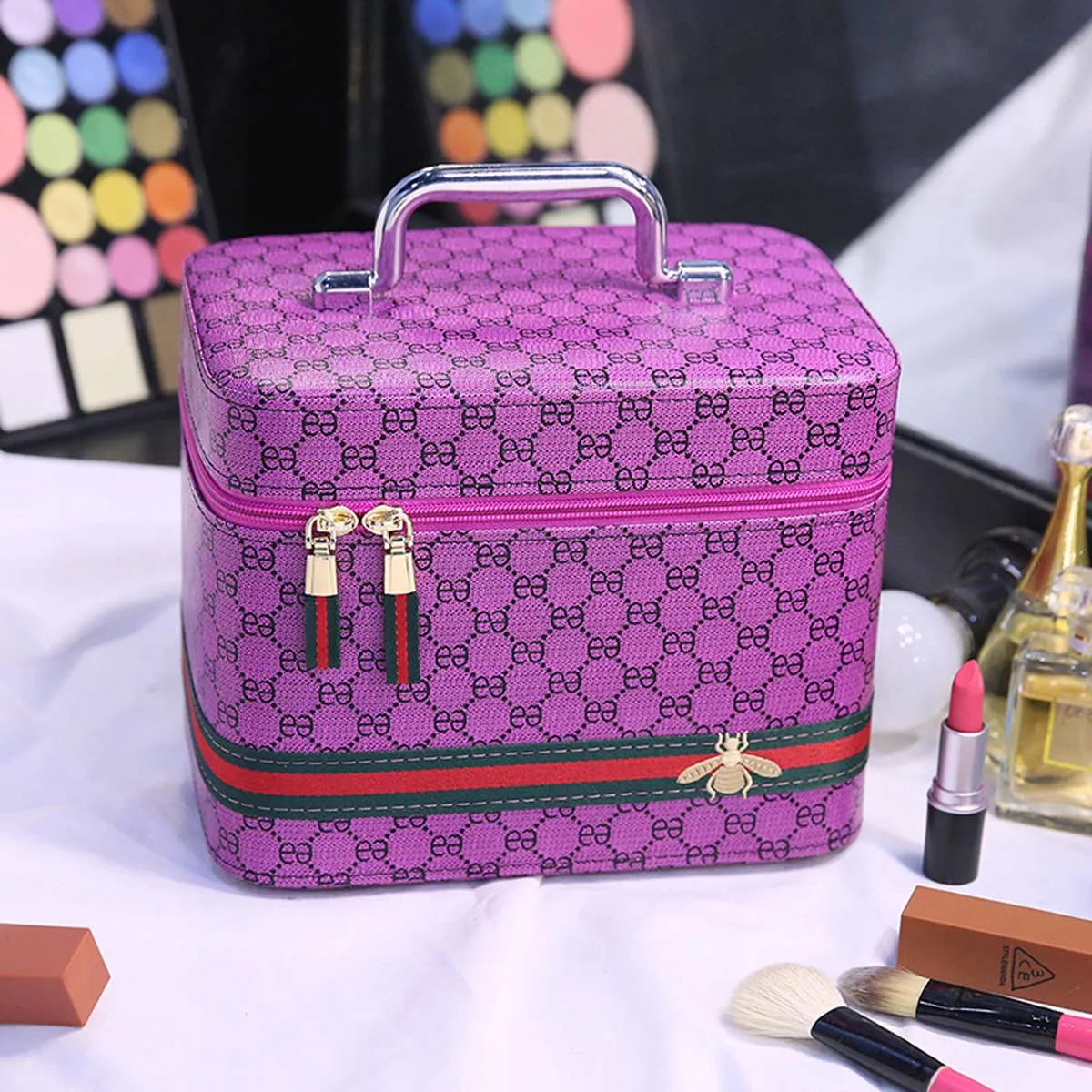 Large PU Leather Makeup Bag with Mirror – Travel Cosmetic Organiser & Storage Box