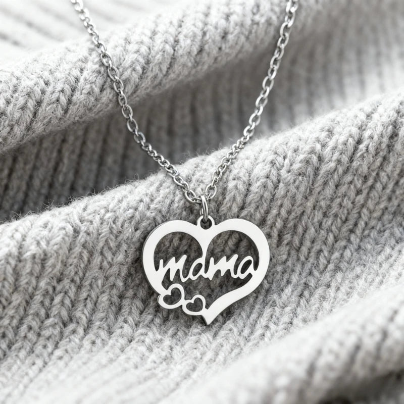 Heart Letter Mama Necklace – Stainless Steel Mother's Day Gift Jewelry