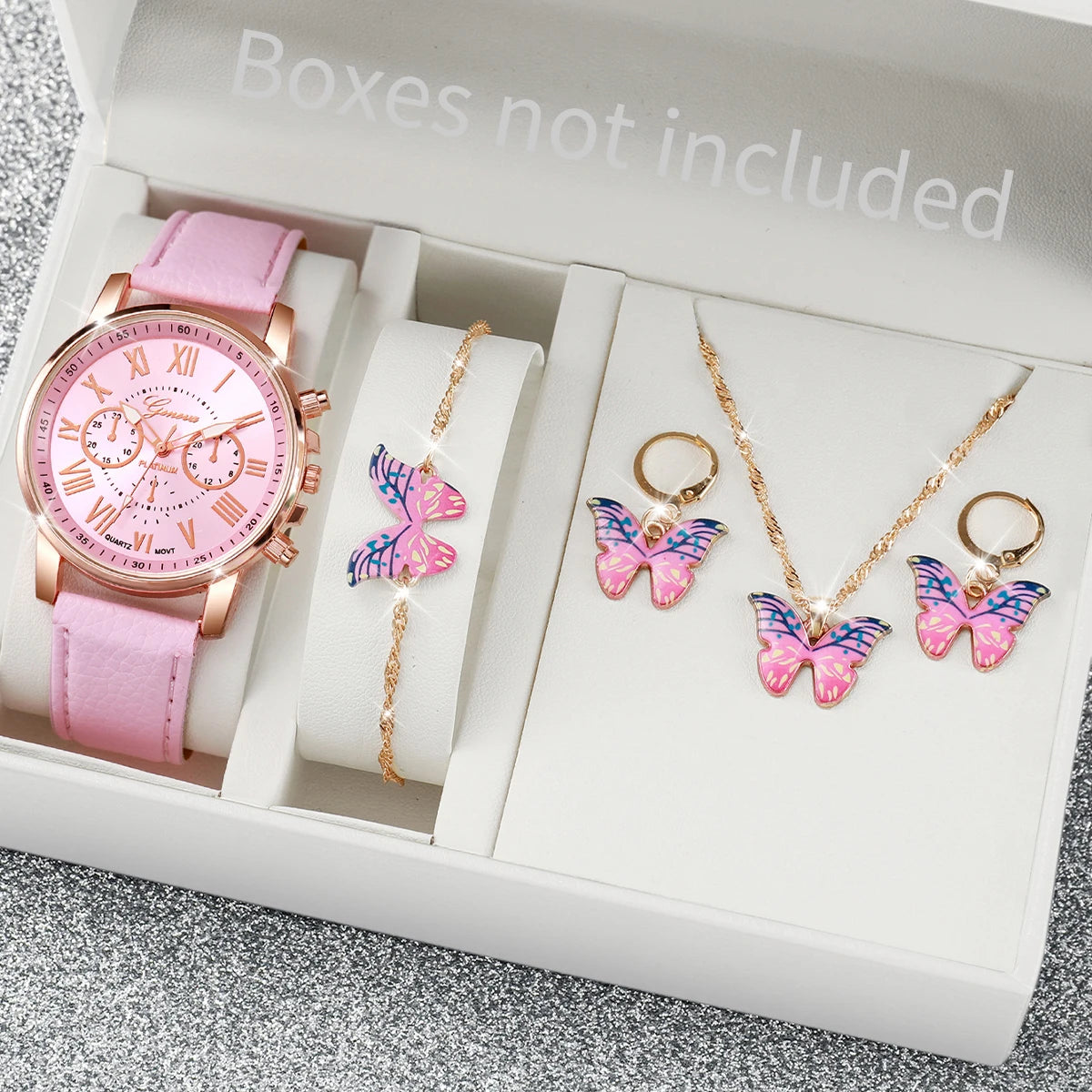 Fashion Women's Watch & Rhinestone Jewelry Set – 6-Piece Gift Set