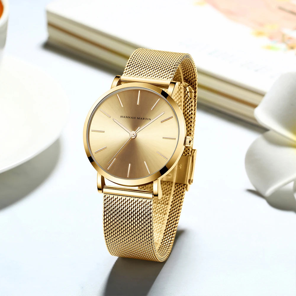 HANNAH MARTIN Rose Gold Women's Watch – 36mm Stainless Steel, Waterproof
