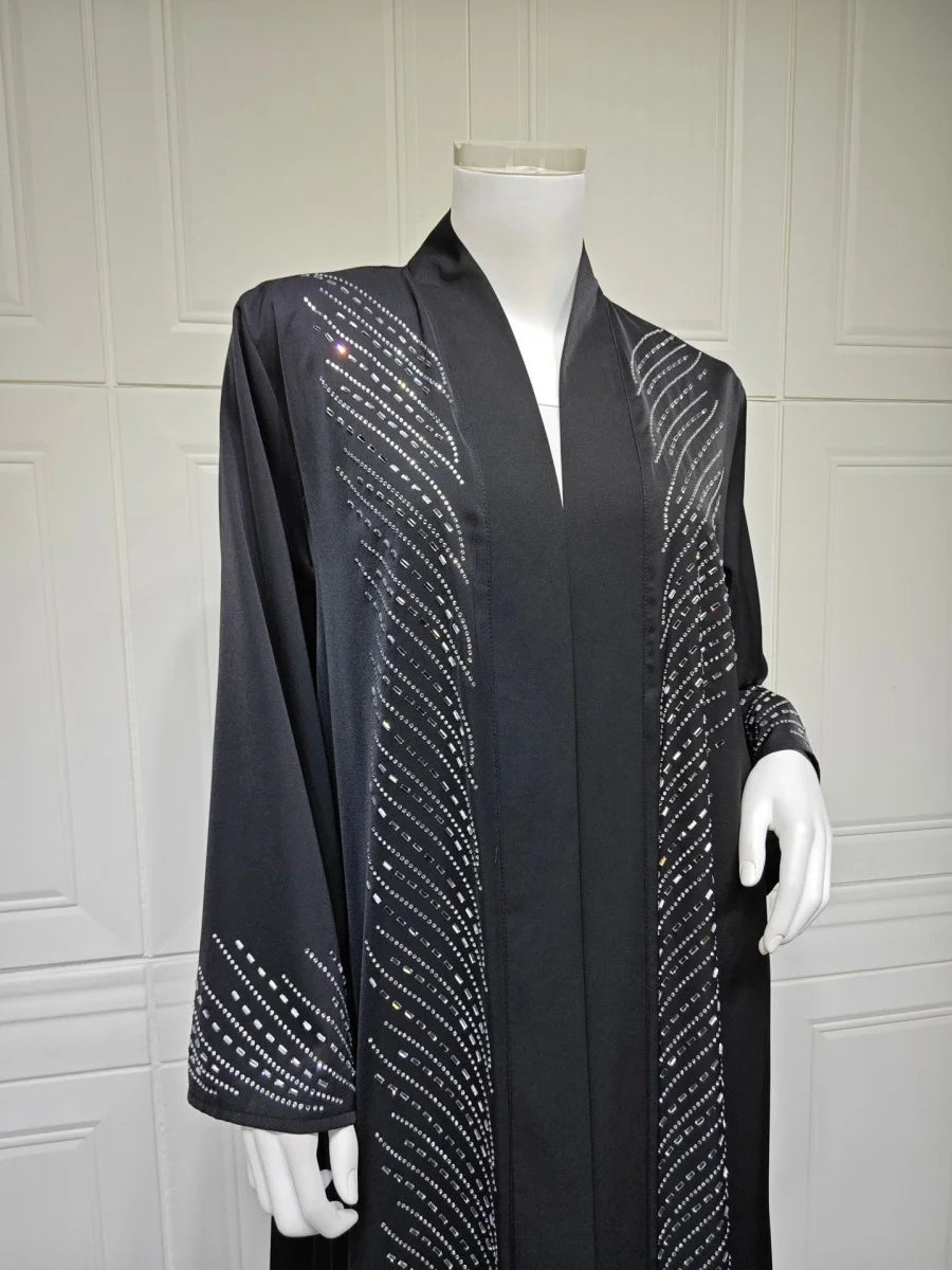 Luxury Rhinestone Dubai Abaya – Beaded Kimono Cardigan Long Dress