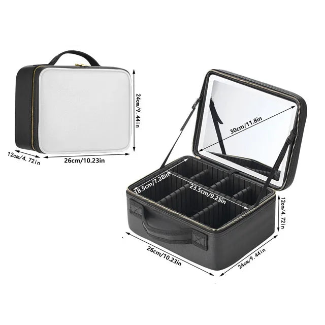 Smart LED Cosmetic Case with Mirror – Large Travel Makeup Bag for Women