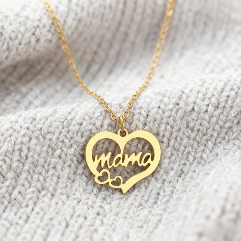 Heart Letter Mama Necklace – Stainless Steel Mother's Day Gift Jewelry