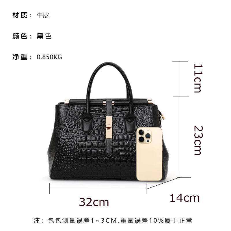 Aidrani Luxury Crocodile Pattern Cowhide Handbag – High-End Large Capacity Women's Bag