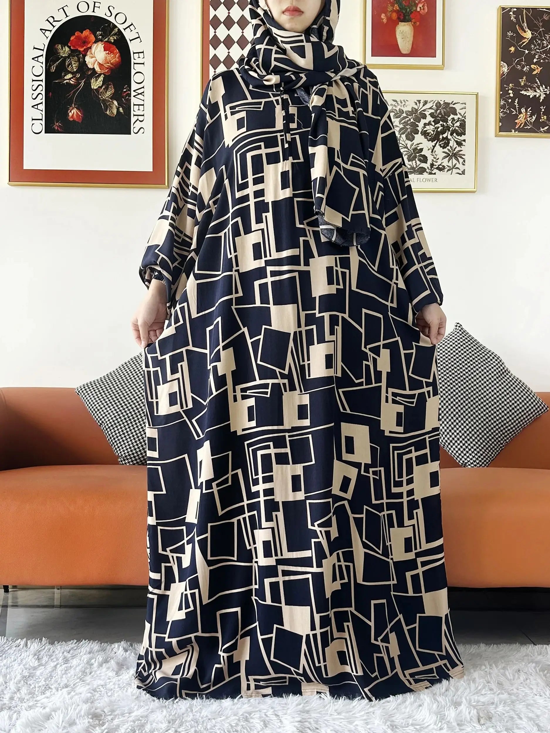 Floral Cotton Abaya – Ramadan Prayer Dress for Women Dubai Style
