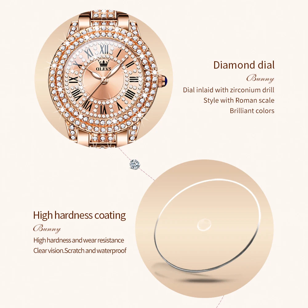 OLEVS Diamond Luxury Women's Dress Watch – Elegant Stainless Steel, Waterproof
