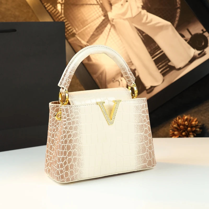 2025 Crocodile Pattern Leather Shell Bag – Luxury Small Shoulder Crossbody Handbag