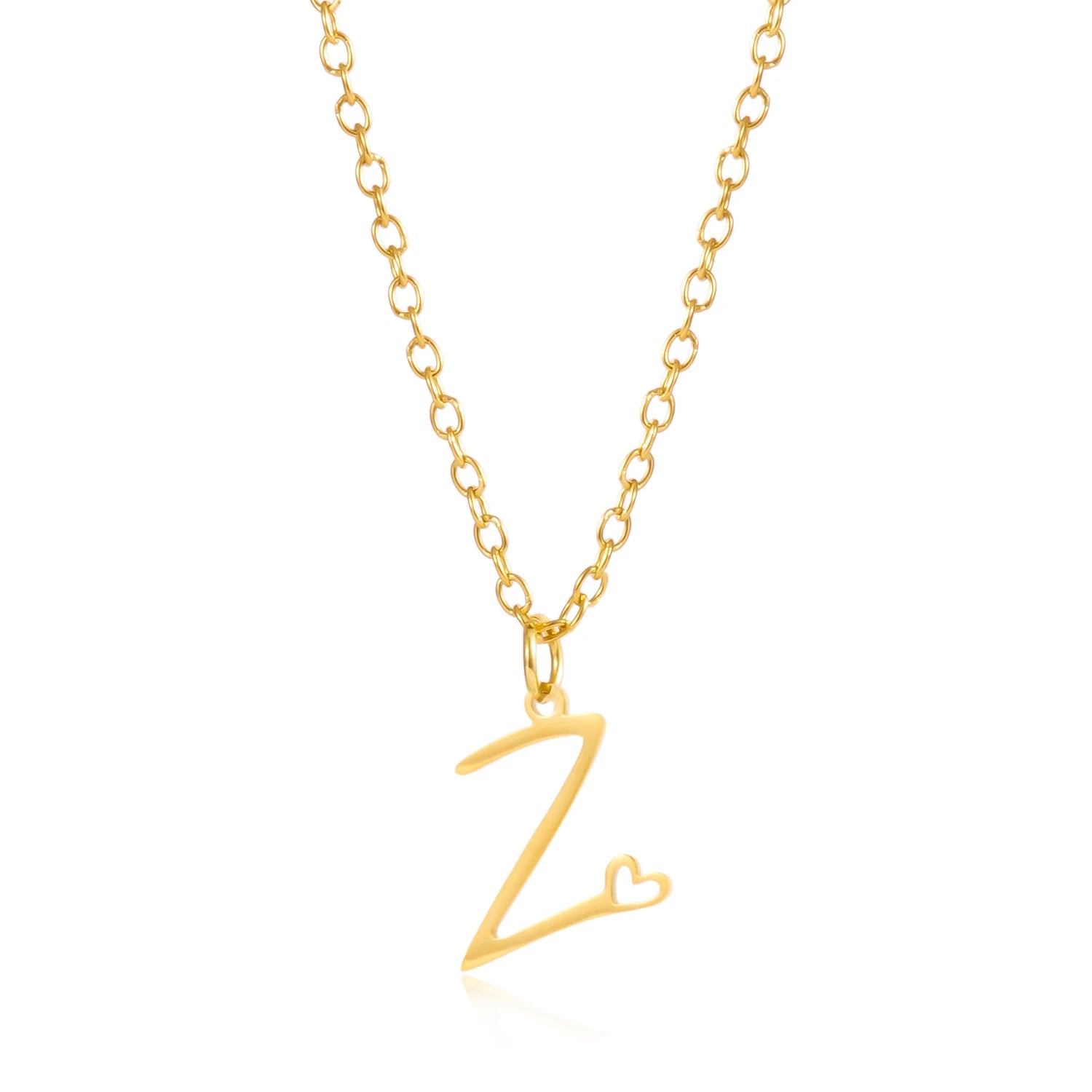 A-Z Initial Letter Heart Necklace – Stainless Steel Personalized Clavicle Chain