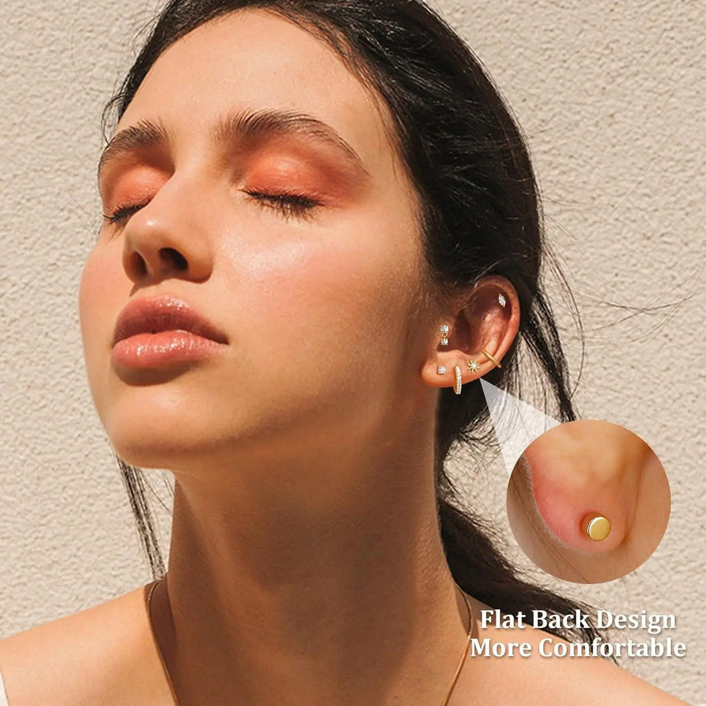 8 Pairs Hypoallergenic Earrings Set – Flat Back Studs & Hoops, Surgical Steel