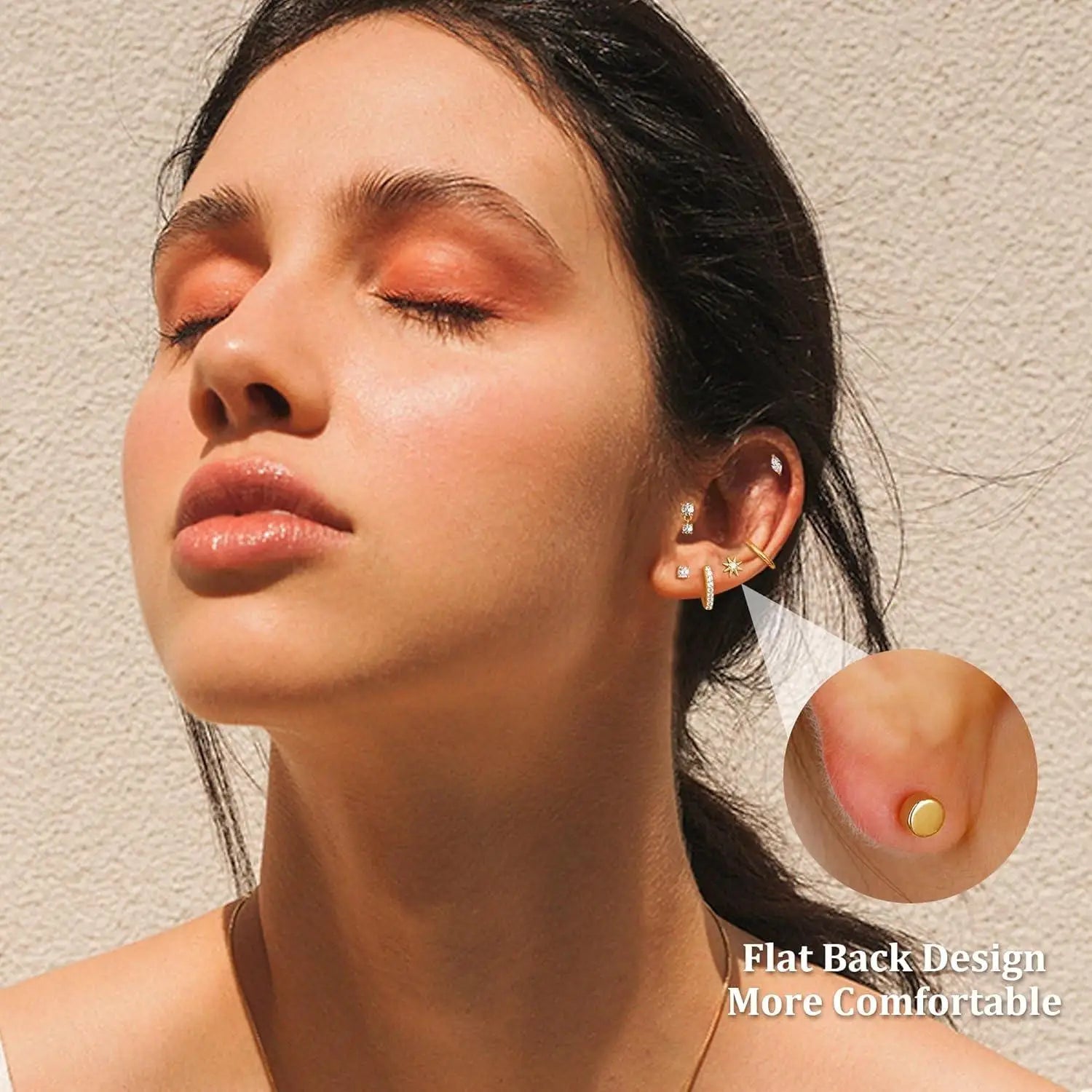 8 Pairs Hypoallergenic Earrings Set – Flat Back Studs & Hoops, Surgical Steel