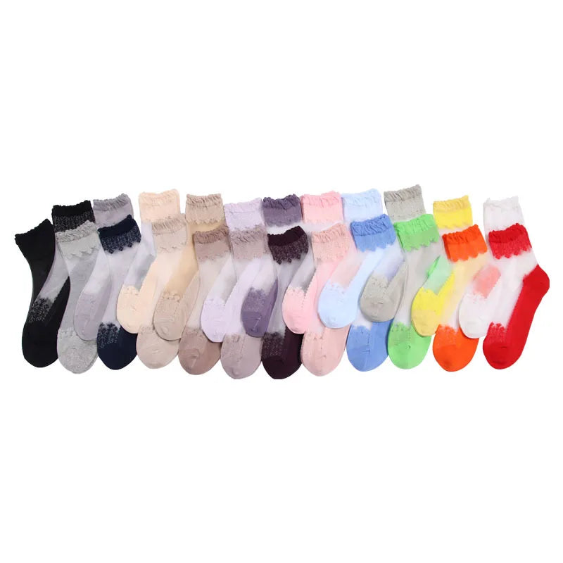 Women's Silk Velvet Lace Ankle Socks – Ultra-Thin Mesh Non-Slip Short Socks