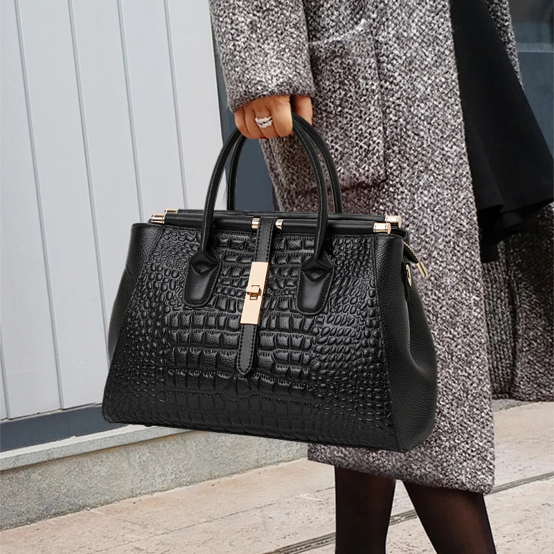 Aidrani Luxury Crocodile Pattern Cowhide Handbag – High-End Large Capacity Women's Bag