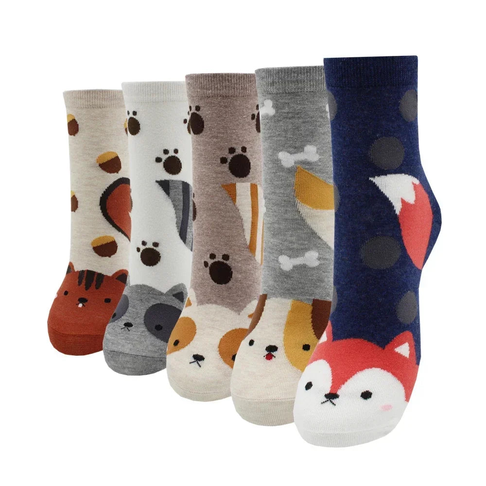 Women's Kawaii Cartoon Cotton Socks – Colourful Cute Novelty Socks (5 Pairs)