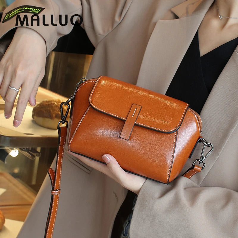 Oil Wax Cowhide Crossbody Shell Bag – Fashionable Versatile Shoulder Handbag for Women