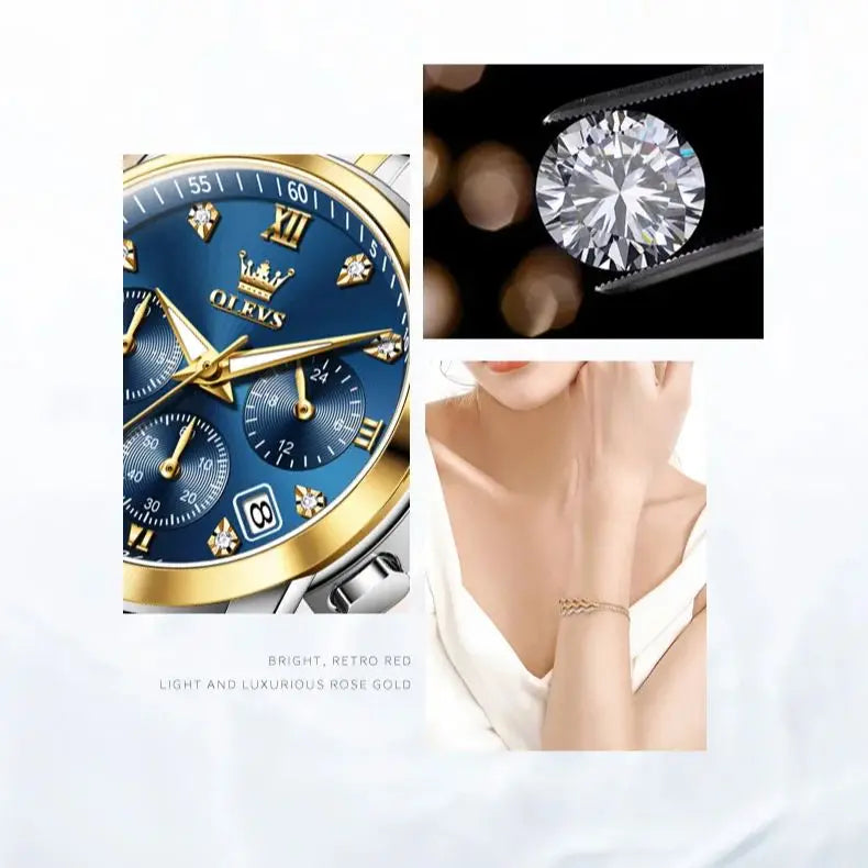 OLEVS 2858 Diamond Bracelet Watch – Chronograph, Luminous & Waterproof