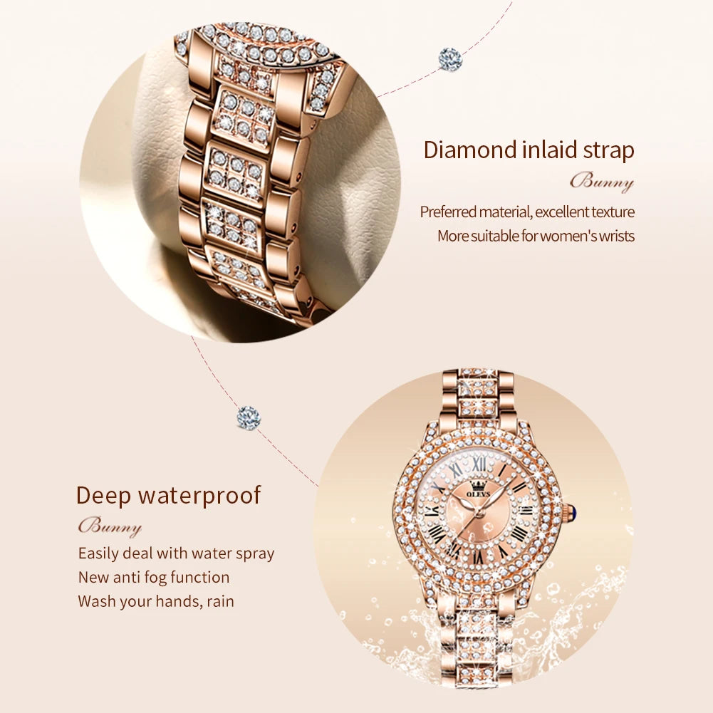 OLEVS Diamond Luxury Women's Dress Watch – Elegant Stainless Steel, Waterproof