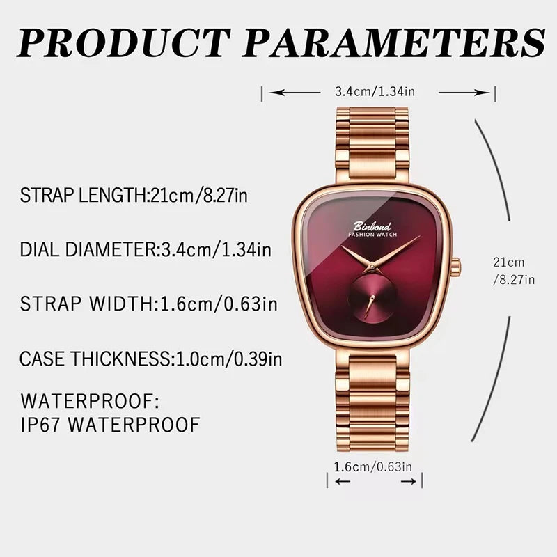 BINBOND Luxury Women's Watch – Simple Waterproof Stainless Steel Quartz