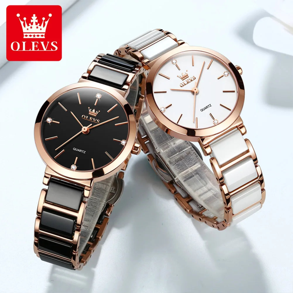 OLEVS Luxury Ceramic Strap Women's Watch – Waterproof with Date Display